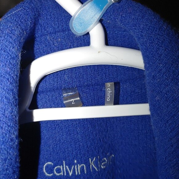 Calvin Klein Size 2 Wool Blue Coat Jacket Women Button And Tie Waist Pockets - Picture 8 of 9